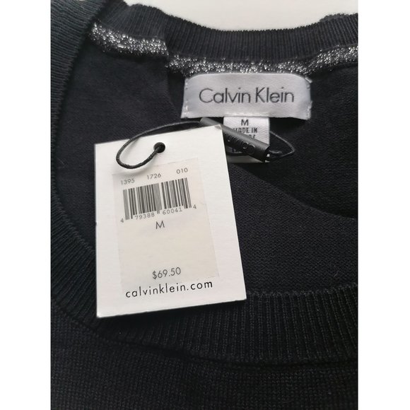 Calvin Klein Women's Rhinestone Logo Cotton Blend Sweater - Picture 3 of 4